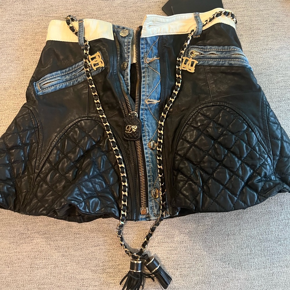 Dsquared2 denim leather skirt , with leather belt . New with tags
